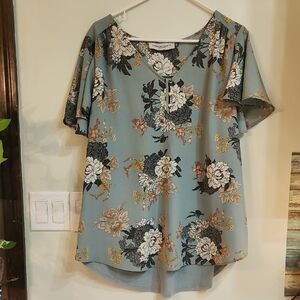 Tempted Hearts Floral Blouse - Blue and Black